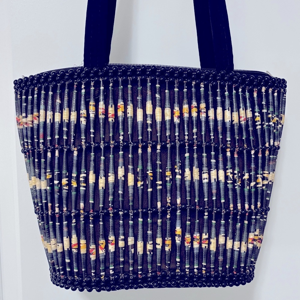 Handmade African Black and Multicolor Woven Tote Bag - Picture 3 of 10